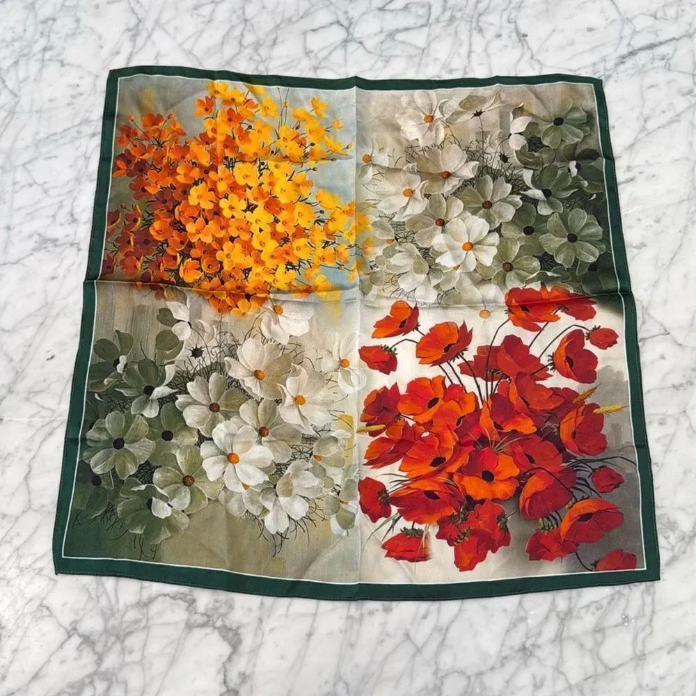 100% Silk 20” small square Scarf Women neckerchief Flower Printed